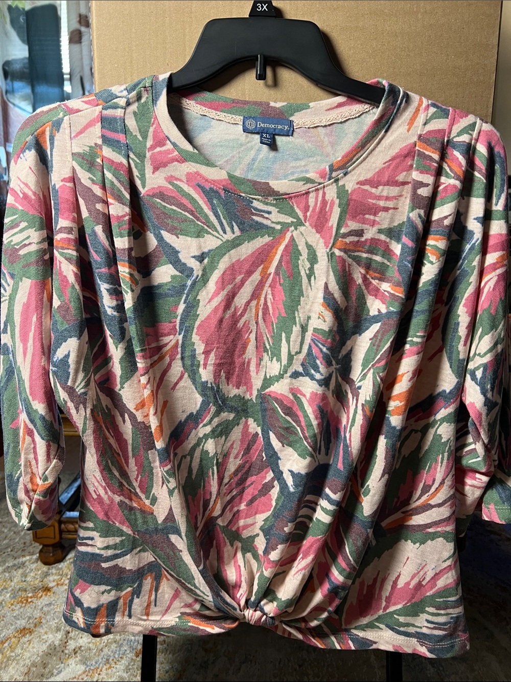 Democracy Multi-Color Floral Twist-Front Long Sleeve Top